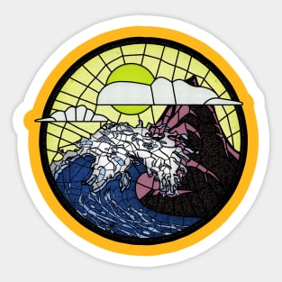 Wave Mountain in Stained Glass Design Sticker